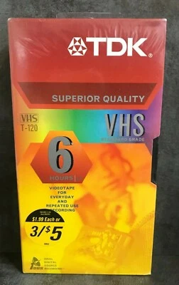 NUEVO - CINTA DE GRABACIÓN EN BLANCO TDK grado estándar T-120 VHS Foto 1 de 4