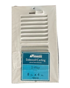 Accord Sidewall/Ceiling 2-Way 8" x 4" White Steel Register / Vent # 69438 - Picture 1 of 2