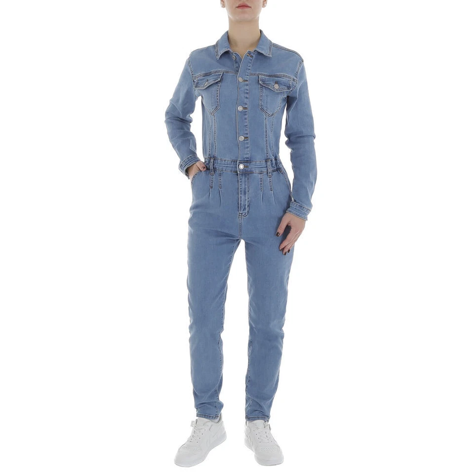 Damen Stretch Used-look Knöpfe Overall 9360 Ital-design In Blau - Bild 1 von 1