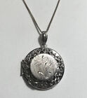 Silver Filigree Picture Locket Pendant Necklace Etched Floral Carved W Box Chain