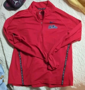 OLE MISS REBELS blue 1/4 Zip Poly Logo Pullover Medium Nike Red - Picture 1 of 3
