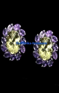 Natürlich Amethyst & Zitrone Quarz Steine 925 Sterlingsilber Manschetten für Men - Picture 1 of 5