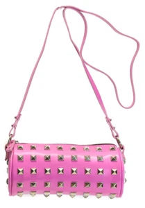 Pink Studded Punk Style Cylinder Purse Pyramid Stud Goth Alternative Punk chick - Picture 1 of 2