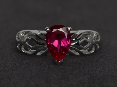925 Sterling Silver Pink Ruby Lab Created Women Ring US Duty Free - Image 1 of 4