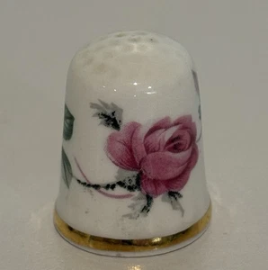 Victoria China Bone China Thimble – Pink Rose Floral Gold Trim England Vintage - Picture 1 of 5