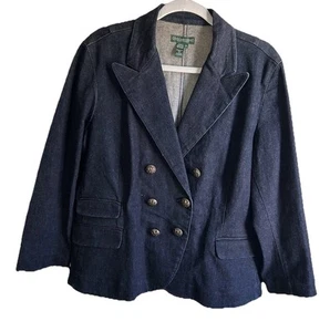 Ralph Lauren Military double breasted Denim Jacket XL gold buttons Academia NEW - Picture 1 of 15