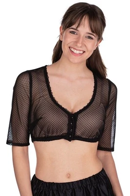 Dirndlbluse Ilena-Maria schwarz halbarm Tülspitze Tupfen sexy Ausschnitt 30-52 - Bild 1 von 2