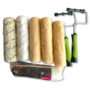 Paint Roller Frame, 9 x 3/8 Nap and Assorted Sizes Woven Mini Roller Cover 8 Pcs - Picture 1 of 6