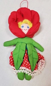 Star Eyes Vintage Doll Girl Red Dress Blonde Hair Flower Hat Christmas Ornament - Picture 1 of 6
