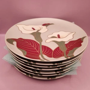 Menge 7 Fitz and Floyd Satin Cala Lily Teller, Porzellan, 7,5" Durchmesser-NEU - Bild 1 von 6