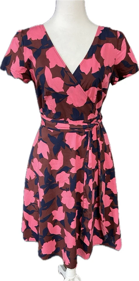 Vestido para mujer Boden 4R calce acampanado midi con cinturón estampado floral borgoña rosa algodón Foto 1 de 4