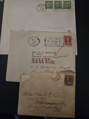 Canada WW1 Military 1919-1942 -1945. Soldier's Mail  to Vancouver. With Stamps - Image 1 of 4