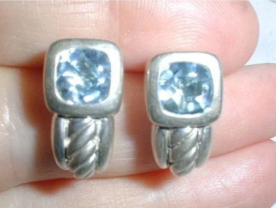 JUDITH RIPKA STERLING BLUE TOPAZ ALMOST HUGGIE STYLE EARRINGS - Image 1 of 4