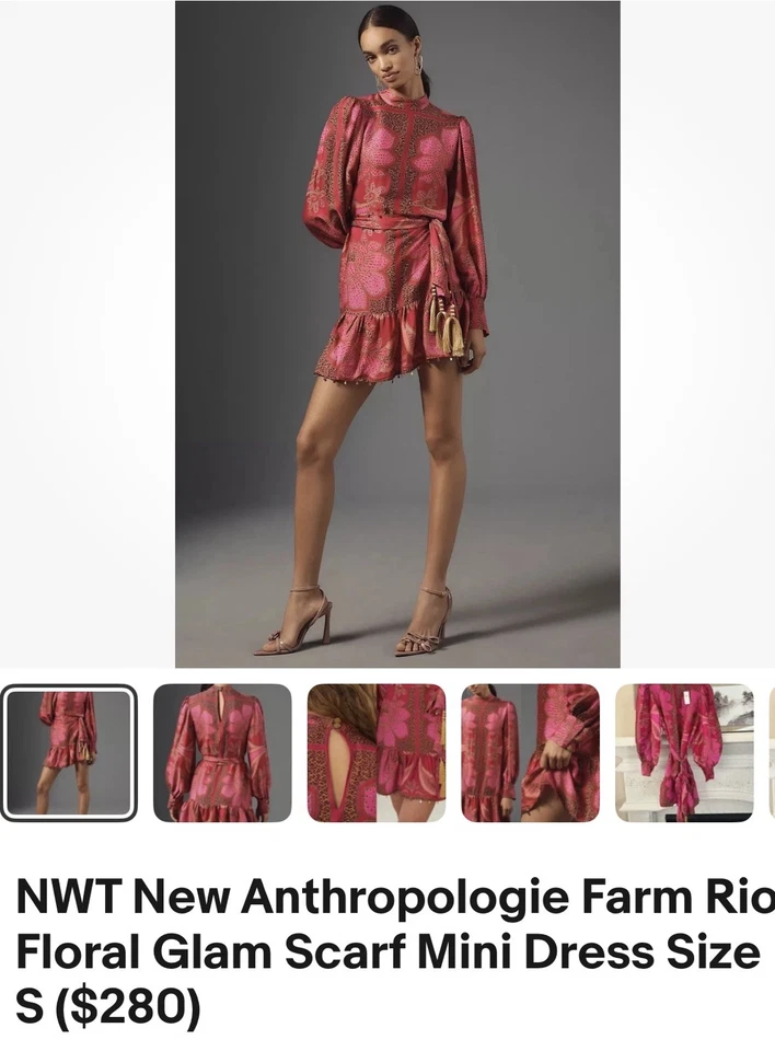 NWT New Anthropologie Farm Rio Floral Glam Scarf Mini Dress Size S ($280) - Image 1 of 1