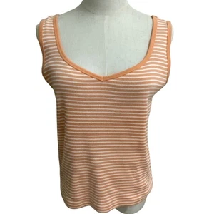 Lauren Ralph Lauren Striped Tank Top Peach White Ribbed Knit Sleeveless Women's - Picture 1 of 6