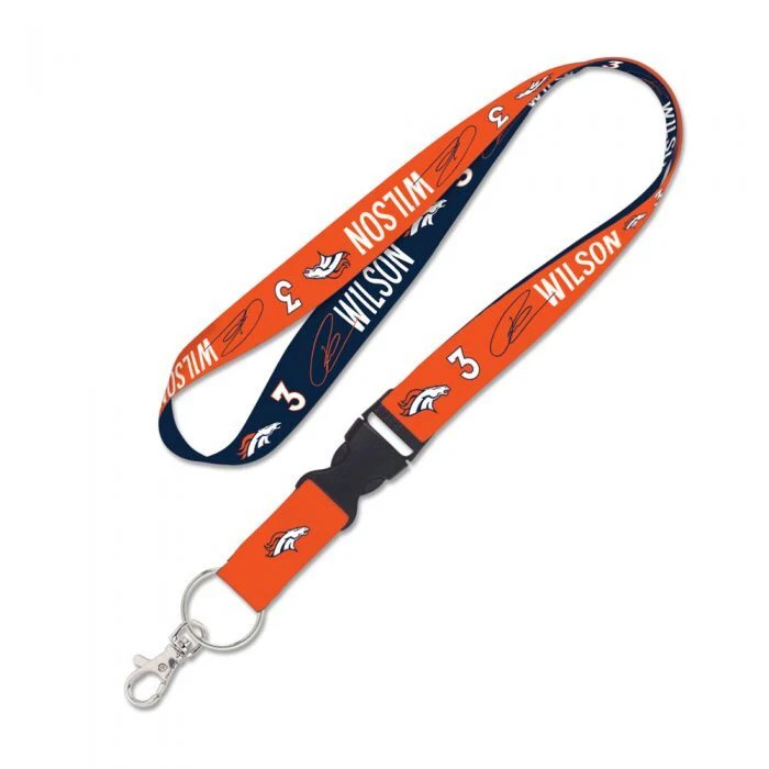 RUSSELL WILSON DENVER BRONCOS LANYARD KEY CHAIN DETACHABLE BUCKLE 1" W 22" L - Image 1 of 1