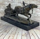 RUSSIAN BRONZE SCULPTURE MAN HORSE SLED SIGNED GORNIK 15" ON MARBLE BASE