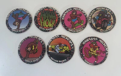 7 Hawaiian Milkcaps Pogs Thrilla Gorilla Local Slangs Foxhunt Outlaw Racing, etc - Image 1 of 4