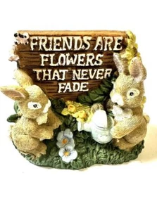 Vtg 1997 Rabbit Sayings Ceramic Bunnies Friends Flowers Never Fade Figure BFF - Picture 1 of 9