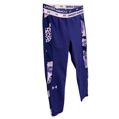 Medium Under Armour Girls Youth Purple Side Stripe Leggings Activewear - Image 1 of 4
