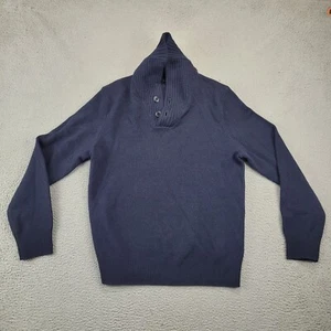 J Crew Sweater Mens Medium Blue 100% Lambs Wool Mock Neck Pullover Ribbed - Picture 1 of 13