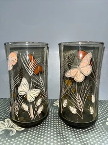Vintage Libbey Butterfly With Wheat Design Drinking Glasses Set Of 2 - Picture 1 of 5