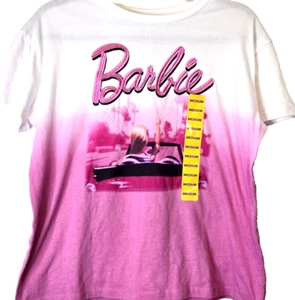 Barbie The Movie T-Shirt Women's Medium 40X23 Pink&White w Embroidered Logo NEW - Picture 1 of 6