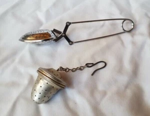 Tea Infuser Set/ Strainers/ Sieve On A Chain Threaded Lid & Stainless Tea Spoon  - Picture 1 of 7