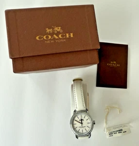 New Coach Ladies Watch Model #14502388 Rhinestone Leather White Band MSRP: $225 - Picture 1 of 12