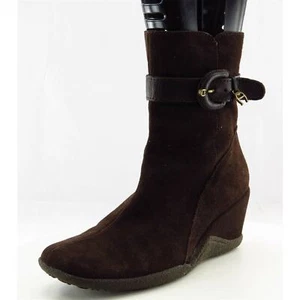 Etienne Aigner Boot Sz 6 M Mid-Calf Boots Square Toe Brown Leather Women - Picture 1 of 8