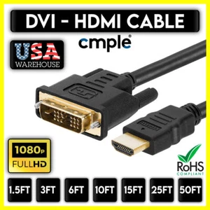 DVI to HDMI Cable Male To Male HD Laptop 1080P Monitor Cord HDTV XBOX Projector - Picture 1 of 12