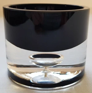 Teelichthalter Glas Schwarz Große Luftblase Fuß Mundgeblasen Vintage - Bild 1 von 12