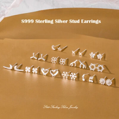 Hypoallergenic S999 Sterling Silver Girl Lady Stud Ear Womens Cute Mini Earrings - Image 1 of 4
