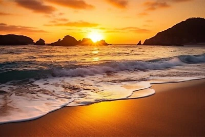 SUNSET BEACH SEASCAPE CANVAS PICTURE PRINT WALL ART HOME DECOR - Image 1 of 3