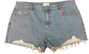 Cotton On Shorts Women's Blue Denim Distressed Frayed Hem Size 22 - Picture 1 of 8