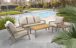 Lesli Living Lounge-Set "Donnan" matt-taupe/beige/Bambus Sitzgruppe Loungegruppe - Bild 1 von 6