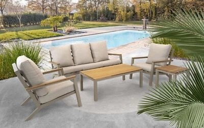 Lesli Living Lounge-Set "Donnan" matt-taupe/beige/Bambus Sitzgruppe Loungegruppe - Bild 1 von 4