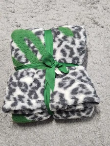 NWT Aerie Sherpa Logo blanket Animal Print Green Gray AE Soft Throw - Picture 1 of 4