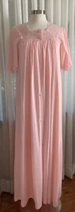 Vtg Womens Lorraine Long Nightgown Robe Silky Lingerie Square Neck Lace Pink S - Picture 1 of 18
