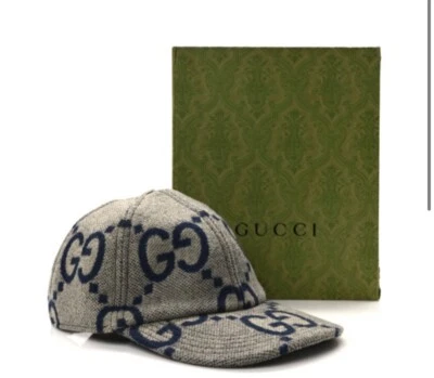 Gorra de béisbol Gucci de lana Jumbo GG L gris marino Foto 1 de 4
