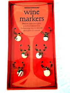 Boston Warehouse Copa de Vino Navidad MARCADORES DIJES (6) en Caja 2001 - Imagen 1 de 11