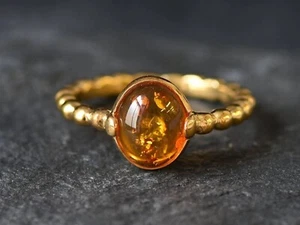 Baltic Honey Amber Ring 18k Gold Plated Gemstone Gold Ring Gift For Anniversary - Picture 1 of 8
