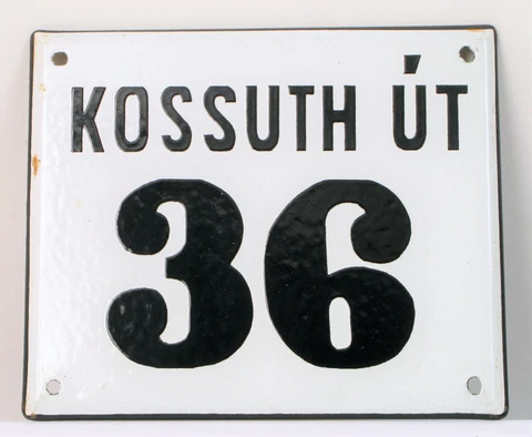 VTG WHITE ENAMEL PORCELAIN STREET SIGN BUDAPEST HUNGARY ~7" KOSSUTH UT 36 Cover