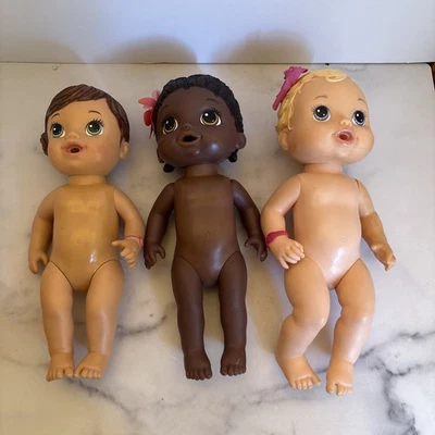 Lote de 3 muñecas Hasbro Baby Alive 12"" Drink & Wet - cabello moldeado - desnudas Foto 1 de 4