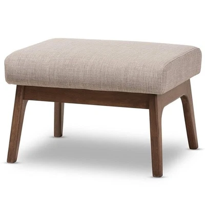 Baxton Studio Bianca Mid Century Modern Walnut Wood Light Grey Fabric Ottoman - Image 1 of 3