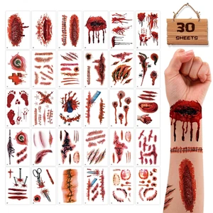 30 Sheets Scar Tattoos Temporary Halloween Makeup Kit, Large Size Fake Chucky Sc - Picture 1 of 12
