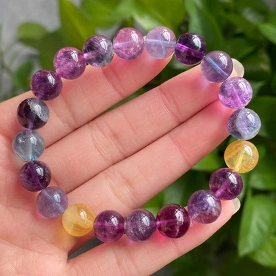 9mm Natural Color Fluorite Quartz Crystal Gemstone Beads Bracelet - Image 1 of 4