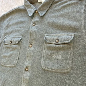 Vintage The North Face Mens XL Fleece Shirt Shacket Button Down Olive Green - Picture 1 of 9
