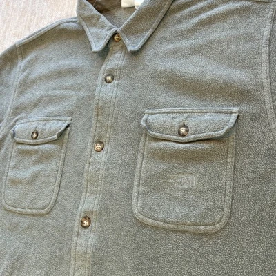 Vintage The North Face Mens XL Fleece Shirt Shacket Button Down Olive Green - Image 1 of 4