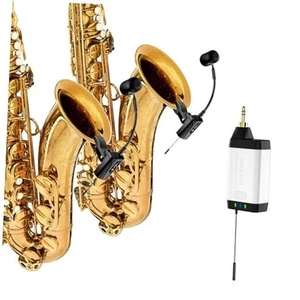 Dual UHF Saxophone Wireless Sax Microphone Instrument UHF Condenser Pick Up  - Picture 1 of 8